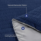 HYMOKEGE Navy Blue/Light Grey Twin Comforter Set Seersucker 5 Pieces, All Season Luxury Bed in a Bag for Bedroom, Bedding Set with Comforter, Sheets, Pillowcase & Sham