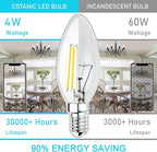 Cotanic Dimmable E12 Candelabra LED Bulb 5000K Daylight 60W Equivalent, Ceiling Fan Light, Type B Candle C35 Filament Chandelier Clear Glass, 600LM, 6 Pack