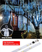 Joomer 2Pack Christmas Lights Outdoor, 11.8 inch 10 Tubes 240 LED Meteor Shower Lights, LED Falling Icicle Cascading Light with Timer Waterproof and Connectable for Christmas Decoration (Blue)