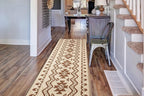 Custom Length Cut to Size Tribal Ethnic Southwestern Inspired Hallway Runner Rug, Non Slip Rubber Backed, 31 inch Wide X Customized Length, Aztec Beige, 31 inch X 10 feet