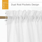 RYB HOME White Curtains for Bedroom Linen Textured Blend Semi Sheer Curtains Privacy Light Airy Sheers for Bathroom Living Room Cafe, White, 70 inch Wide x 63 inch Long, 2 Panels