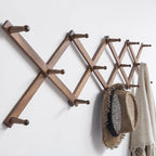 SKOLOO Hat Rack for Wall with 14 Hooks, Pack of 2, Solid Wooden, Modern, Expandable Coat Rack Wall Mount for Coats, Hats, Bags, Baseball Caps, Walnut Color