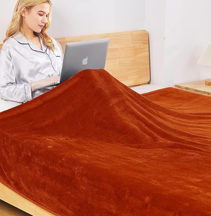 Fleece Blankets for All Season - Premium Lightweight Anti-Static Throw for Queen/Full Size Bed Extra Soft Brush Fabric Warm Sofa Thermal Blanket 90" x 90"(Orange)