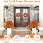 2-Pack 22 Inch Fall Outdoor Artificial Plants with Stake, Imitation Boxwood Flower Balls UV Resistant Fake Green Plants Bushes for Yard Patio Front Door Decoration