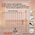 HXWEIYE 300LED Fairy Curtain Lights, 9.8x9.8Ft USB Plug-in 8 Modes Christmas String Hanging Lights with Remote for Bedroom Backdrop Wedding Party Indoor Wall Decor, Orange, Standard