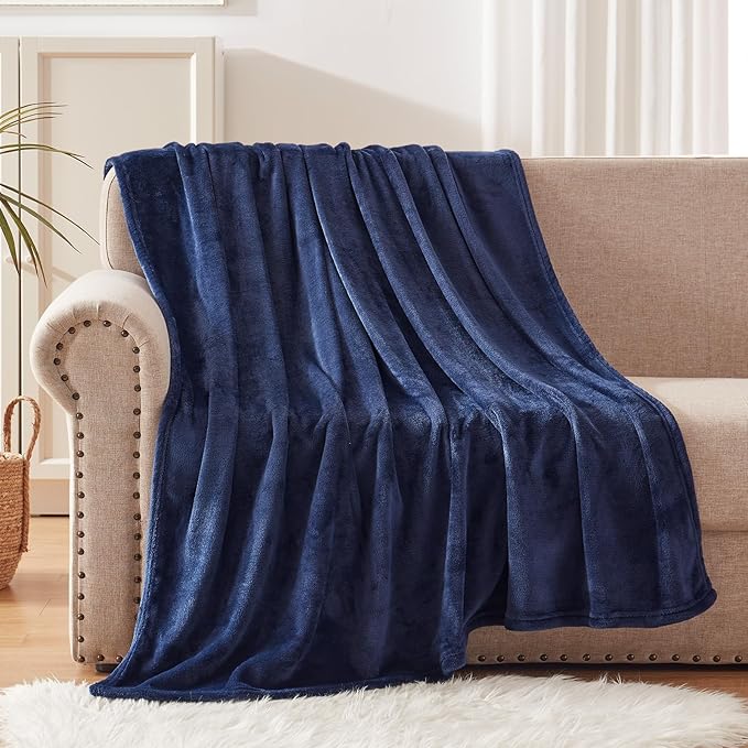 Exclusivo Mezcla Fleece Throw Blanket for Couch, Sofa, 300GSM Super Soft and Warm Blankets Navy Blue Throw All Season Use, Cozy, Plush, Lightweight, 50x60 Inches