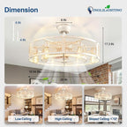 DLLT Caged Ceiling Fan with Lights: 26" Bladeless Fandelier with Light and Remote - Cement Industrial Chandelier Fan Light for Bedroom Living Dining Room Kitchen