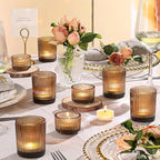 20pcs Ribbed Amber Votive Candle Holders, Assorted Glass Tea Light Candle Holders for Fall Decor, Amber Candle Holders for Wedding Centerpieces, Thankgiving and Christmas Decorations