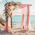 RYB HOME Long Sheer Curtains Scarf for Wedding Canopy Bed Kids Room Birthday Party Backdrop Outdoor Indoor Decor Long Scarf Windows Valance, 60 x 216 in per Panel, 1 Pair, Peach