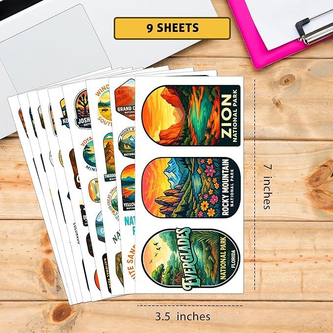 100 PCS National Park Stickers Pack – Waterproof Vinyl America Travel Decals of US Parks for Laptop, Water Bottle, Scrapbook, Car, Luggage – Gift for Kids, Teens, Adults