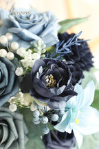 Floroom Artificial Greenery Stems Box Set, 59pcs with 8 Kinds of Faux Greenery Flowers Picks for DIY Bridal Bouquets Wedding Floral Arrangement Table Centerpieces, Navy & Dusty Blue