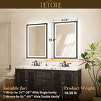 TETOTE Black LED Bathroom Mirror with Lights 24x36 Front & Back Light Vanity Framed Mirror Baroque Gothic Anti Fog Dimmable White/Warm/Natural,CRI90+,Waterproof,Wall Mounted(Horizontal/Vertical)