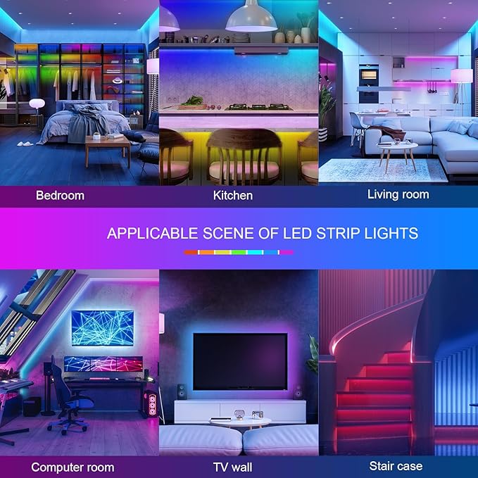 100ft Led Lights for Bedroom, Led Strip Lights Music Sync Corlor Changing, Led Light Strip with Remote & App Control RGB Strip, Led Lights for Room Dorm Home Classroom Ceiling Decor