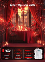 33Ft 100 LED Outdoor String Lights, Red Fairy Lights Battery Operated with Remote, Waterproof Twinkle Lights for Bedroom Dorm Patio Tapestry Backyard Garden Party Indoor Valentine's Day Decoration