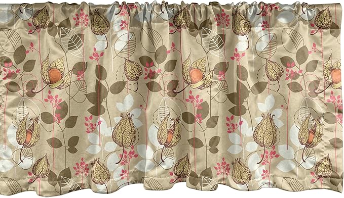 Ambesonne Autumn Window Valance, Seasonal Fruits and Leafs Vintage Botanical Print Soft Brown Toned Backdrop, Curtain Valance for Kitchen Bedroom Decor with Rod Pocket, 54" X 12", Sepia Multicolor
