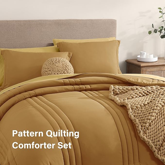 Monbix King Size Comforter Set - 7 Pieces Bed in a Bag King, Desert Yellow Bedding Sets with Comforter, All Seasons Down Alternative Comforter Bed Set with Sheets, Pillowcases & Shams