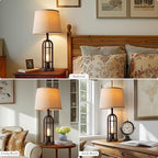 Table Lamps for Living Room End Table Set of 2 - Farmhouse Industrial Bedside Lamps for Bedroom Nightstand with Nightlight and USB A+C, 4 Bulbs Included