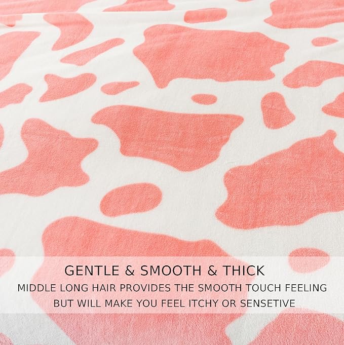 Flannel Cow Print Blanket Travel Size - Premium Lightweight Anti-Static Super Soft Cow Blankets, Lightweight Microfiber Winter Warm Cow Print Throw Blanket 50" x 60"(Pink Cow)