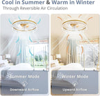 LEDIARY 22" Modern Ceiling Fans with Lights and Remote, Dimmable Low Profile Ceiling Fan, Flush Mount Fan, Stepless Color Temperature Change and 6 Speeds - Gold