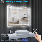 40x32 Inch LED Mirror for Bathroom, Rectangle Lighted Bathroom Mirrors Wall Mounted for Vanity Restroom Bedroom Frameless Modern Design with Backlit & 2 Front Lit, Anti-Fog, Dimmable, 1 Minute Install