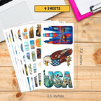 100 PCS USA Travel Stickers Pack – American Quotes, Food & Culture Vinyl Waterproof Decals for Laptop, Water Bottle, Scrapbook, Hard Hat, Car Gift for Kids, Teens, Adults