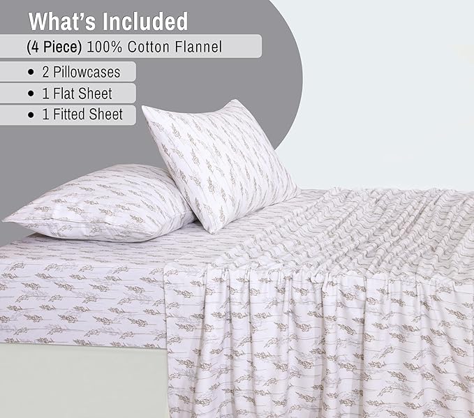 RUVANTI Flannel Sheets Queen Size - 100% Cotton Double Brushed Bed Sheets, Deep Pockets 16 Inches Queen Sheet Set, All Seasons Breathable & Extra Soft - Warm & Cozy, 4 Piece, Dried Straw