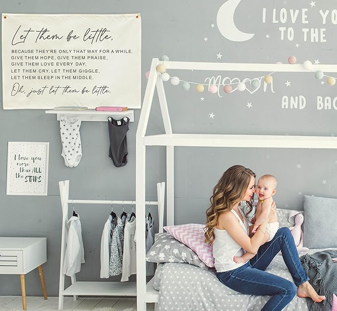 Nursery Rectangular Canvas Banner-Flag Wall Sign for Toddler Boy Girl Kid,Kindergarten Baby Room Above Crib Playroom Reading Room Bedroom Decor-Baby Shower Birthday Christmas Gift-Let Them Be Little