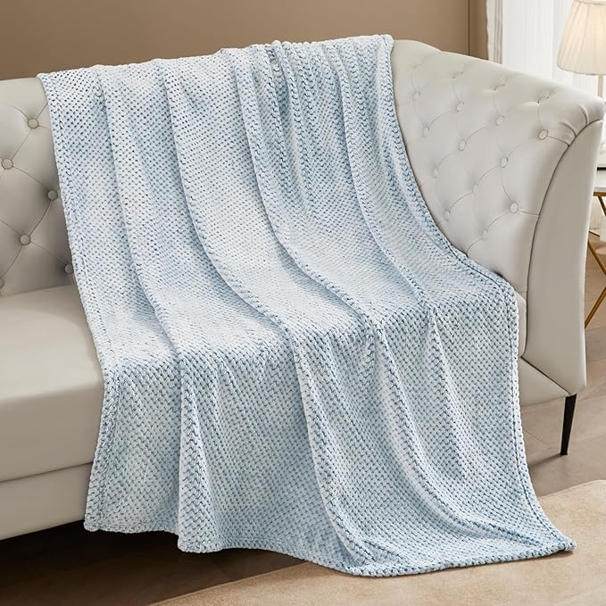 Exclusivo Mezcla Fleece Throw Blanket Extra Large, Super Soft and Warm Blankets for Couch, Sofa and Bed Waffle Textured, Cozy, Fuzzy and Lightweight (Mixed Slate Blue, 50x70 Inches)