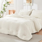 HYMOKEGE Ivory California King Comforter Set Seersucker 7 Pieces, All Season Luxury Bed in a Bag for Bedroom, Bedding Set with Comforters, Sheets, Pillowcases & Shams