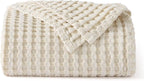 Bedsure Cooling Cotton Waffle Twin XL Blanket - Lightweight Breathable Blanket of Rayon Derived from Bamboo for Hot Sleepers, Light Beige, 66x90 Inches