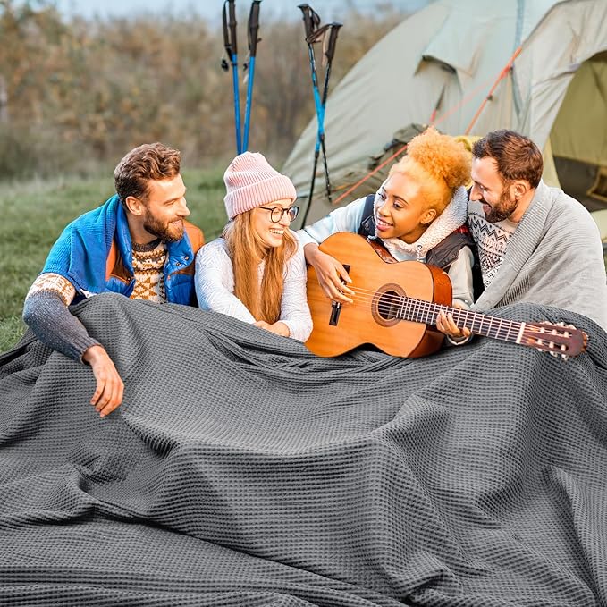 PHF Pre-Washed Cotton Waffle Weave Family Blanket,Oversized King Size 120"x 120"-Snag Proof Lightweight Breathable, 10'x 10' Huge Extra Large Big-Elegant Aesthetic Home Decoration Gift,Charcoal