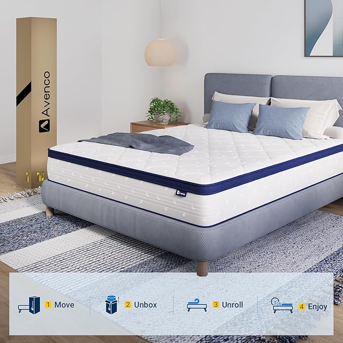 Avenco Full Size Mattress, 12 Inch Full Mattresses in a Box, Hybrid Mattresses with Comfort Foam and Pocket Coils for Pressure Relief, Motion Isolation