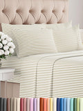 Queen 6 Piece Sheet Set - Comfy Breathable & Cooling - Soft Hotel Luxury Bedding Set with 8-16 Inch Deep Pockets - 1 Flat & 1 Fitted Sheet & 4 Pillowcases - Wrinkle Free & Easy Care - Beige Stripes 2