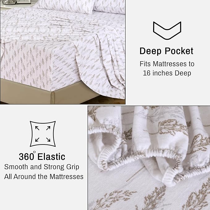 RUVANTI Flannel Sheets King Size - 100% Cotton Brushed King Size Sheets Set - Deep Pockets 16 Inches Bed Sheets - All Seasons Breathable & Extra Soft - Warm & Cozy, 4 Piece, Dried Straw