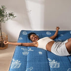 MAXYOYO Grey Cactus Pattern Full Size Futon Mattress, Quilted Bed Mattress Topper, Extra Thick Folding Sleeping Pad, Breathable Floor Lounger, Guest Bed for Camping, Couch