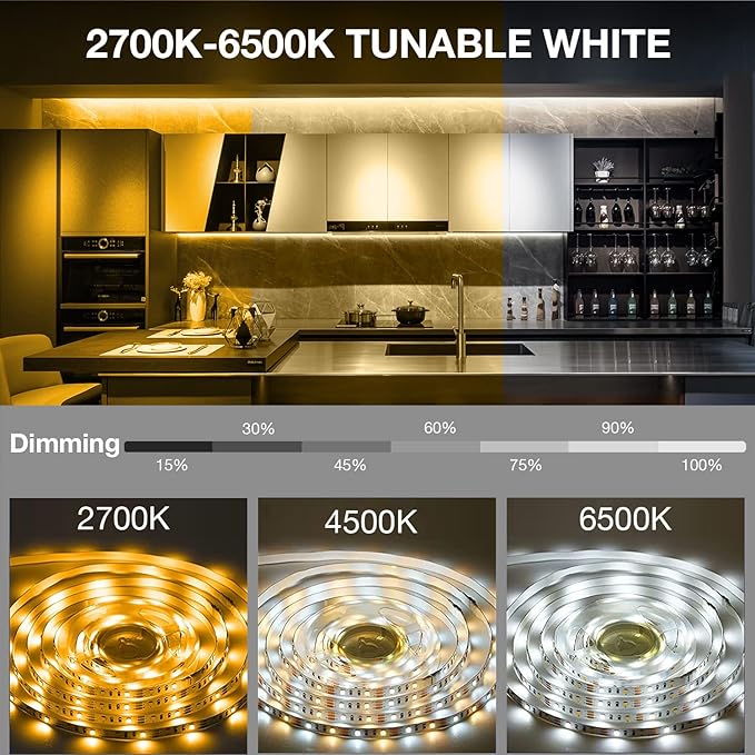 DAYBETTER Under Cabinet Lighting kit, 10 PCS LED Strip Lights with Remote, Dimmable Under Cabinet Lights for Kitchen Cabinet, Counter, TV Back,Showcase 2700K-6500K Warm to Daylight White,Timing,16.4ft