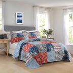 Secgo Queen Comforter Set for Bed - 100% Cotton Quilts Queen Size, Black Bedspreads (90 * 98 Inch) with 2 Pillow Shams, Patchwork Reversible Lightweight Bedding