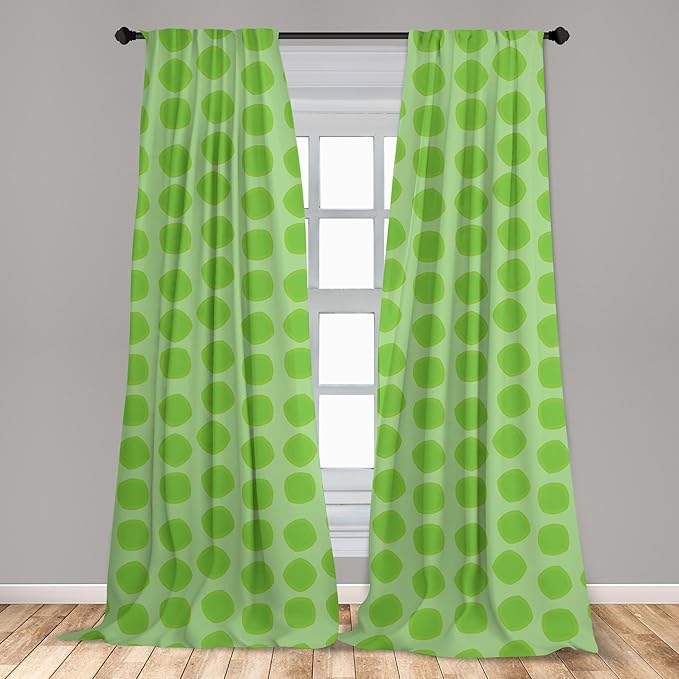 Ambesonne Lime Green Window Curtains Pack of 2, Simplistic Formless Geometric Shapes in Different Shades Theme, Lightweight Set with Rod Pocket, 4 Panels of - 28" x 95", Green