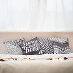 Ambesonne Geometric Throw Pillow Cushion Case Pack of 4, Home Phrase Minimal Zigzag Squama Dahlia Flower Petals Chevron Tribal, Modern Accent Double-Sided Digital Printing, 18", Dark Mauve and White