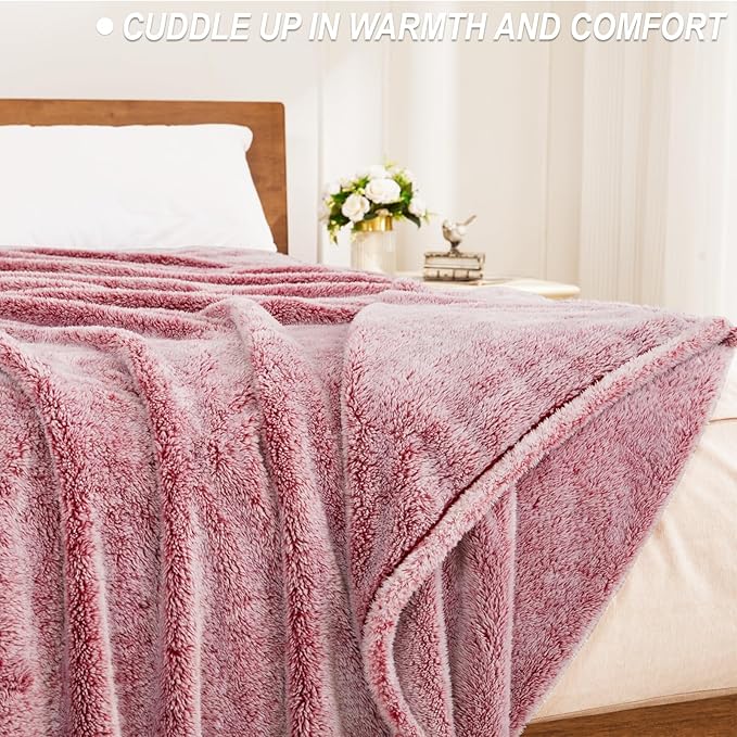 Exclusivo Mezcla Plush Fuzzy Fleece Throw Blanket Extra Large, Super Soft, Fluffy and Warm Blankets for Couch, Bed, Suitable for All Seasons (50x70 Inches, Mixed Deep Red)
