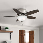 Hunter Fan Company, 51082, 42 inch Newsome Brushed Nickel Low Profile Ceiling Fan with LED Lights and Pull Chain