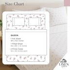 Linen Home 100% Cotton Printed Percale Sheets Queen Size, Deep Pocket, 4 Pieces Set - 1 Flat, 1 Deep Pocket Fitted Sheet and 2 Pillowcases, Crisp Cool and Strong Bed Linen, Mauve Silhouette Floral