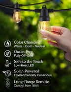 Brightech 48 (42+6) FT Ambience Pro Outdoor Solar String Lights - Bright Remote Control Color Adjustable Solar Light - Commercial Grade, 15 Waterproof LED Bulbs for Patios, Camping, Yard, Outside