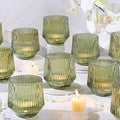 LAMORGIFT 12 Pcs Large Green Ribbed Glass Tea Light Holders - 3.15" x 3.15" - Green Wedding Decor, Table Centerpieces
