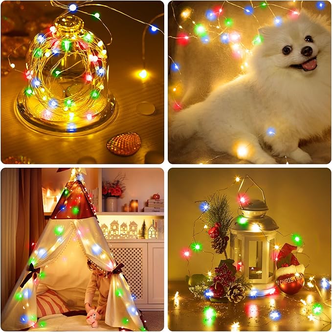 Christmas Multicolor Fairy Lights Battery Operated 4 Pack 16.4Ft 50 LEDs Silver Copper Wire Twinkle Lights for Halloween Bedroom Indoor Outdoor Wedding Dorm Parties Holiday Yard Decorations
