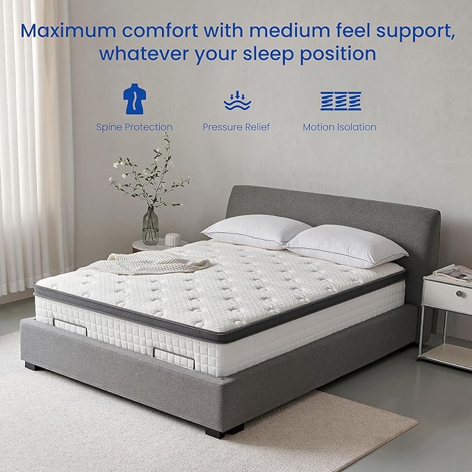 Full Mattress 14 Inch, Hybrid Full Size Mattress in a Box, Medium Feel, 3 Layer Premium Foam with Pocket Springs for Motion Isolation and Pressure Relieving, 75"x54"x14", 100-Night Trial
