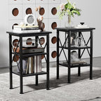 VECELO Modern Nightstands X-Design Side End Table Night Stand with Storage Shelf for Bedroom,Living Room,Set of 2 (Black A2)