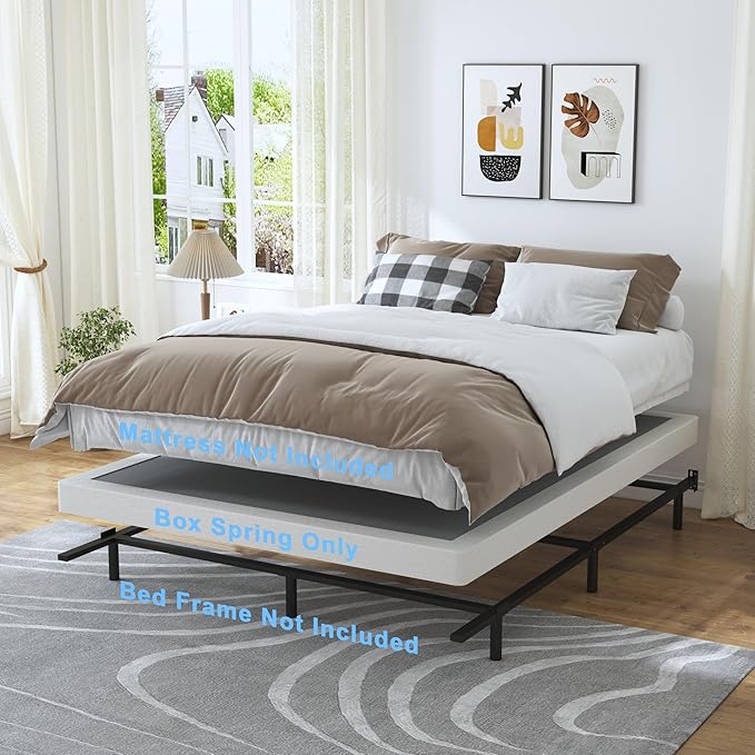 4 Inch Box Spring for Queen Bed Base, Low Profile Metal Queen Size Box Spring with Fabric Cover, 3000 Lbs Max Weight Capacity Mattress Foundation, Noise-Free, Easy Assembly