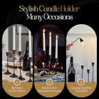 Black Candleholders for Taper Candlesticks Plus Candle Snuffer – Dining Table Décor Centrepiece - Metal Candelabra Candlestick Holder - Black Décor for Home Weddings Celebrations Events (Set of 6 Pcs)