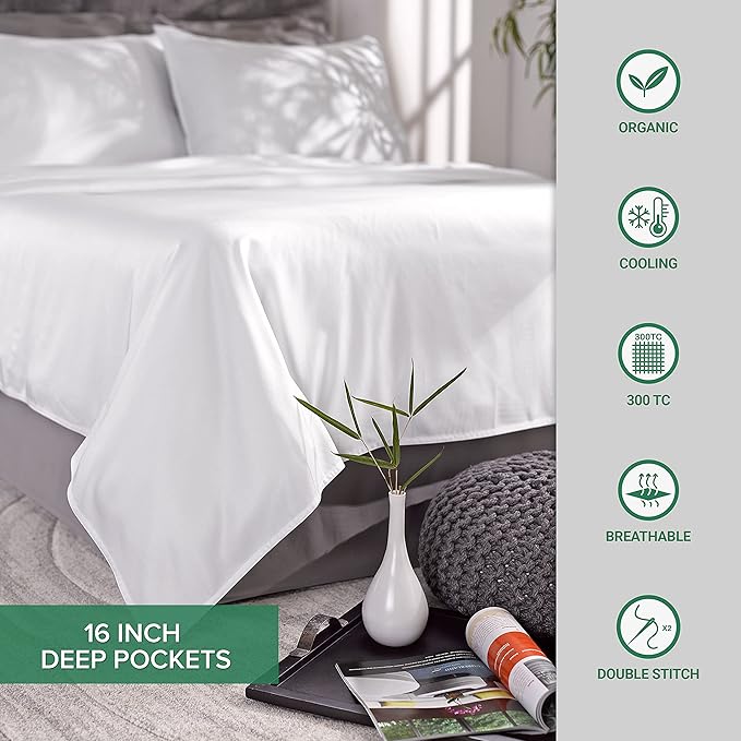 Full Sheets by Pure Bamboo, Genuine 100% Organic Viscose Derived from Bamboo Bed Sheet Set, Luxuriously Soft & Cooling, Double Stitching, Lifetime Quality Promise (Full, Stripes)